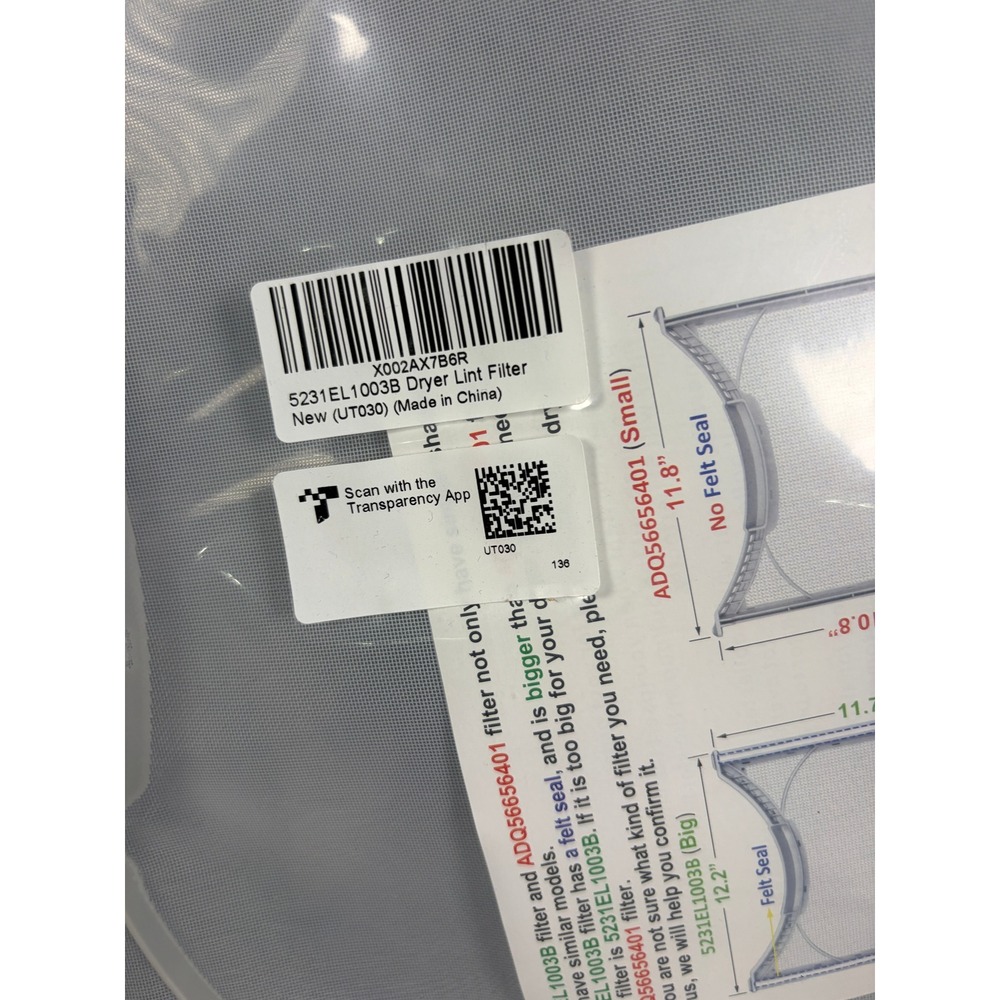 5231EL1003B Dryer Lint Filter with Felt Seal Replacement Part 12.2 x 11.7‎ Inch